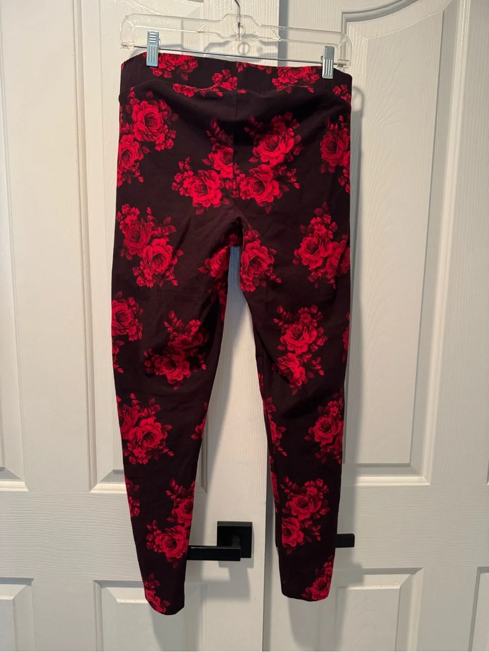 Torrid Black Leggings with Red Floral Print